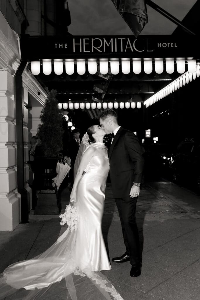 Knoxville & Nashville, Tennessee Film Wedding Photography by Ashlyn McKenna Photo at the Hermitage Hotel in the Veranda / Editorial / Classy 